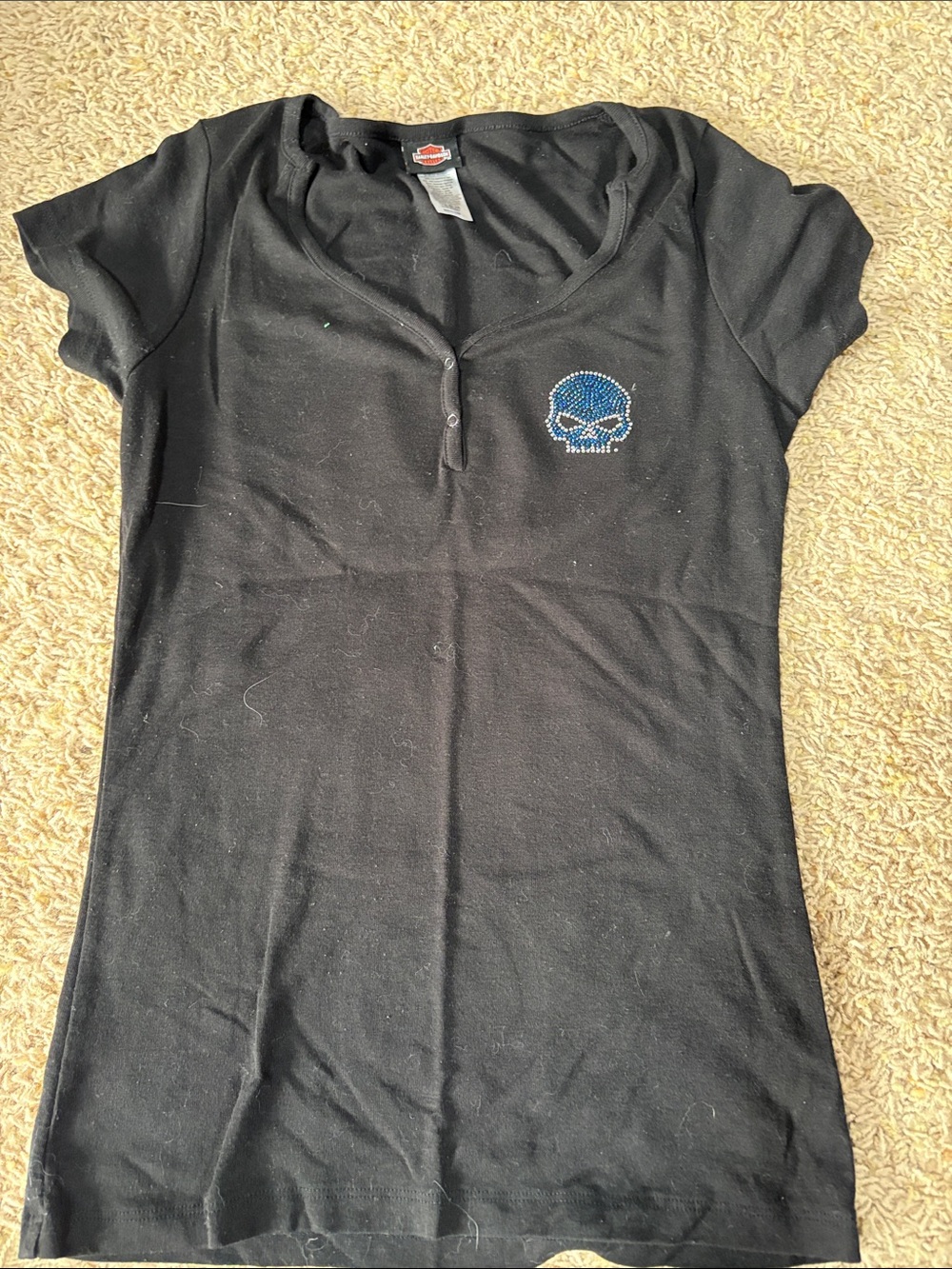 Harley-Davidson Black Short Sleeve Tee with Blue Skull Accent